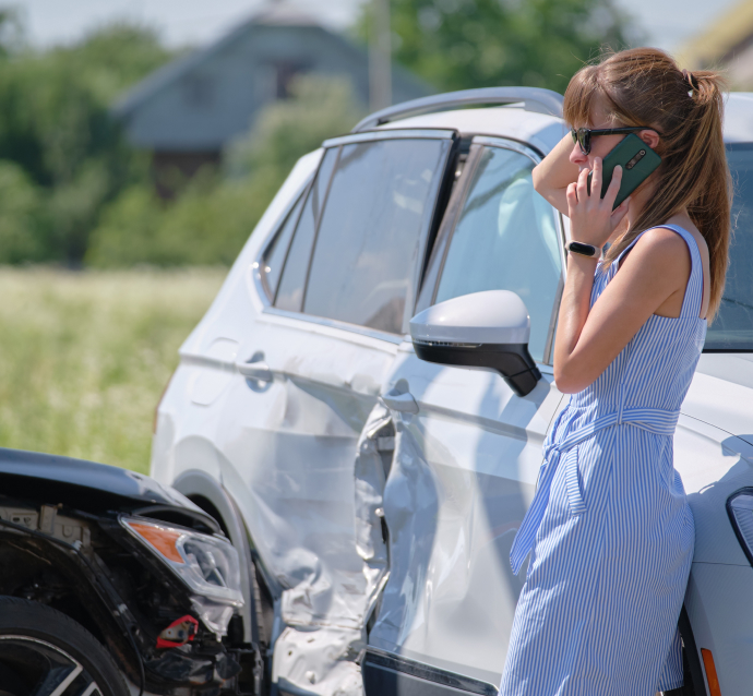 Girl talking on the phone after a car crash