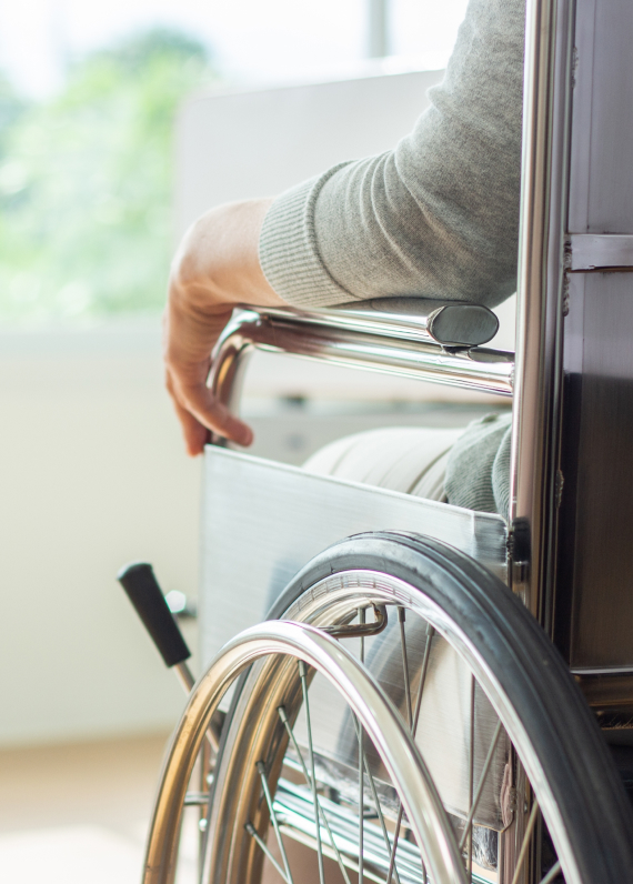 Injured person in a wheelchair